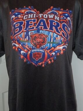 NFL Chicago Bears Graphic Tee - Black with Orange & Blue New 5XL